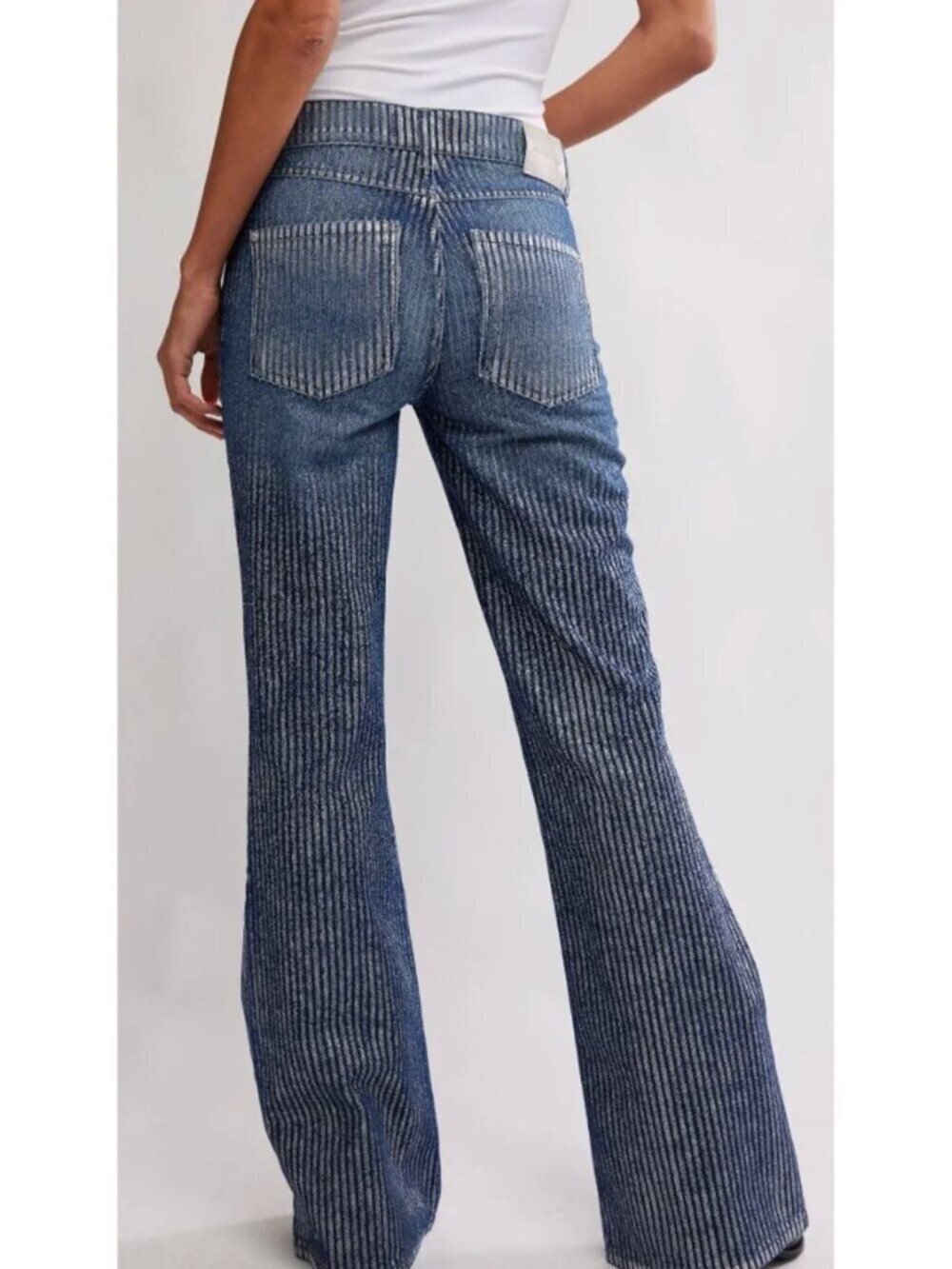 FREE PEOPLE NWT We The Free West Coast Metallic Jeans / Country Blue - Picture 2 of 9